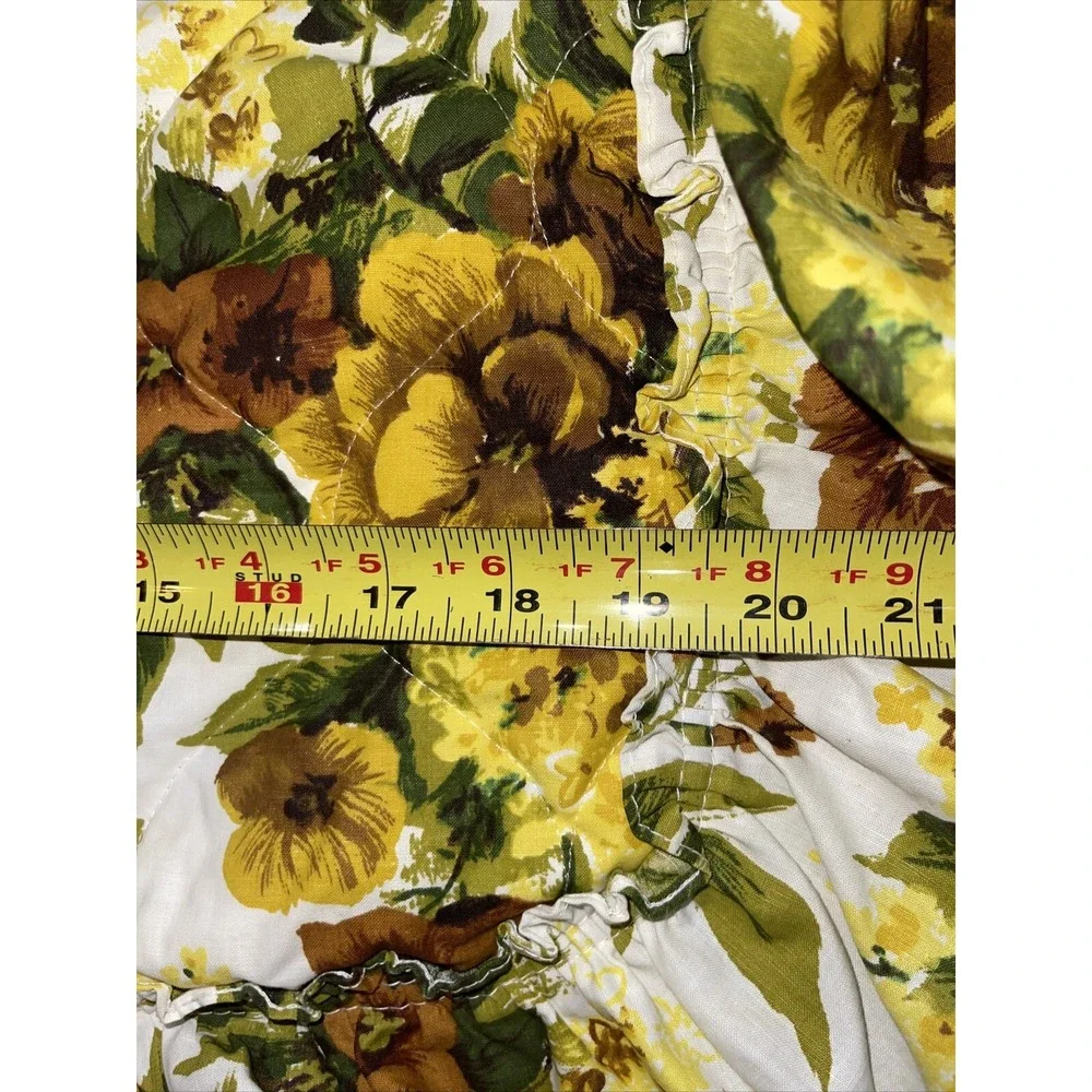VTG Retro 70's Bedspread Full Double yellow brown flowers Quilted shams Ruffled